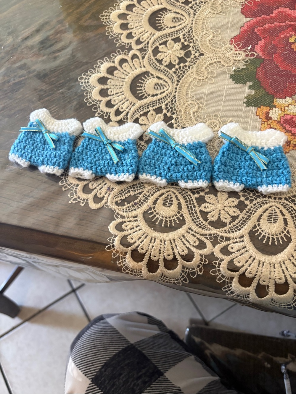Handmade Blue Crochet Baby pins for baby shower, gender reveals and more